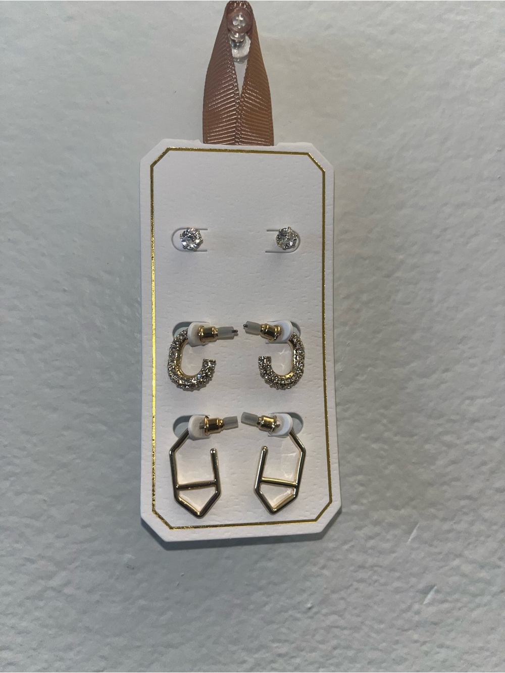 Kids Gold-Tone 3-Pair Earring Set with Clear Studs